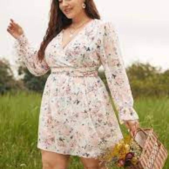 SHEIN Dresses & Skirts - PLUS SIZE FLORAL PRINT FLOUNCE SLEEVE RUFFLE DRESS NWOT SIZE 4X